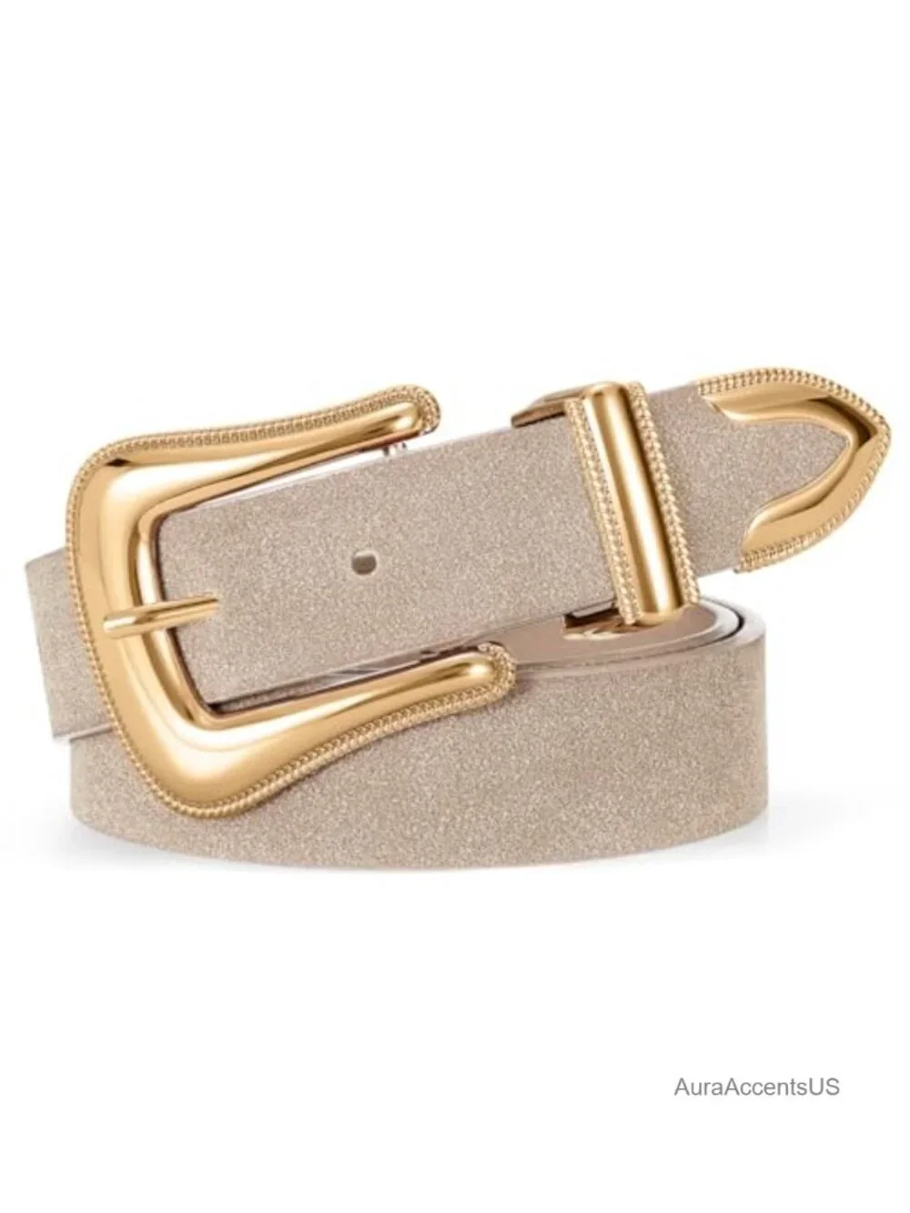 Women's Western Suede Leather Belt Retro Gold Buckle Cowgirl Belt for Jeans